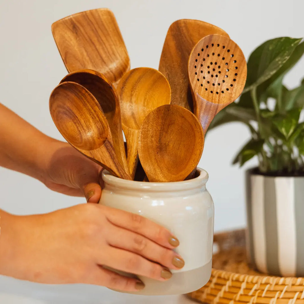 Natural Teak Wooden Utensils Set, Eco Friendly Kitchen