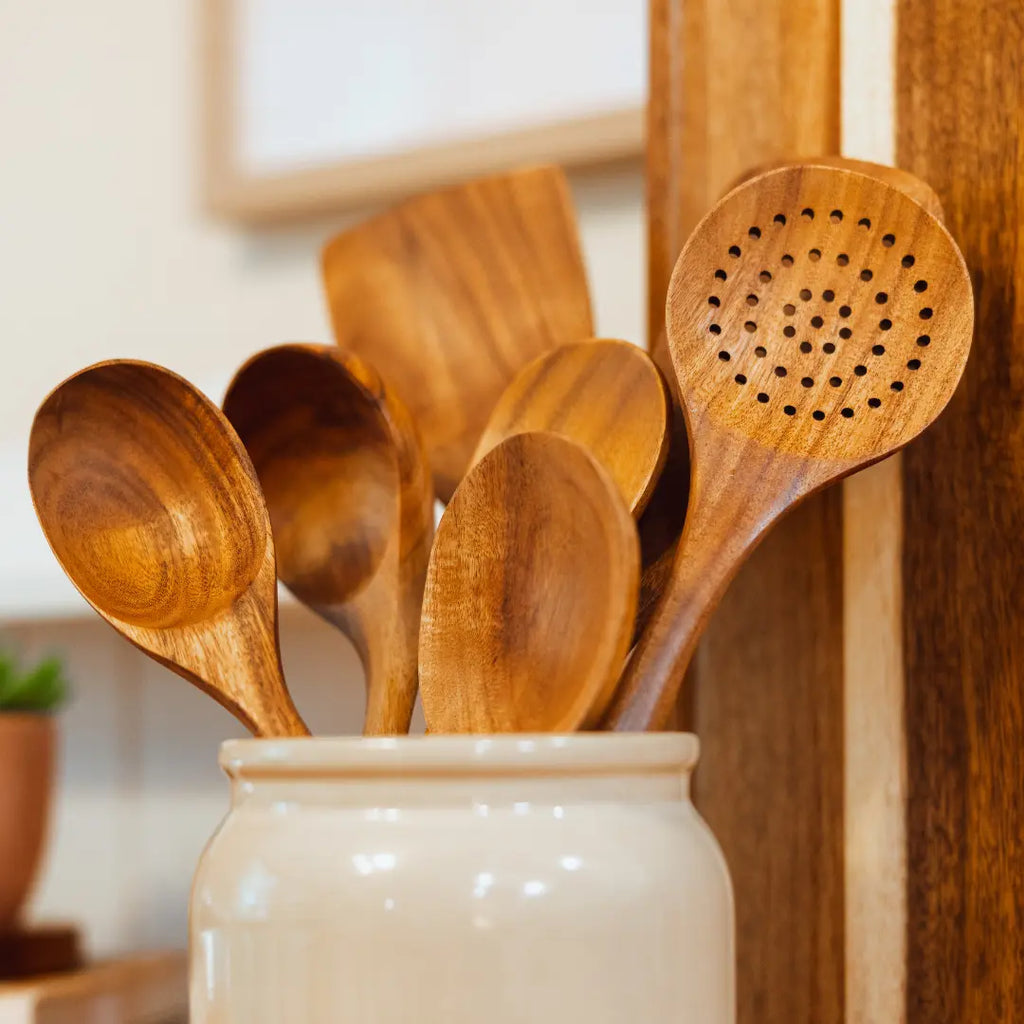Natural Teak Wooden Utensils Set, Eco Friendly Kitchen