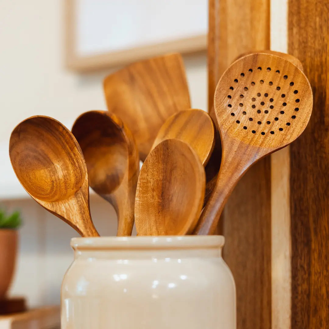 Natural Teak Wooden Utensils Set, Eco Friendly Kitchen
