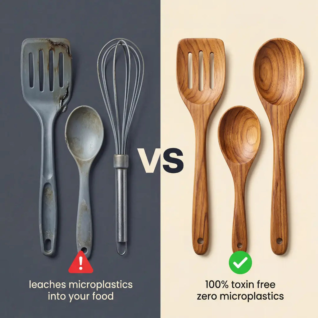 Natural Teak Wooden Utensils Set, Eco Friendly Kitchen