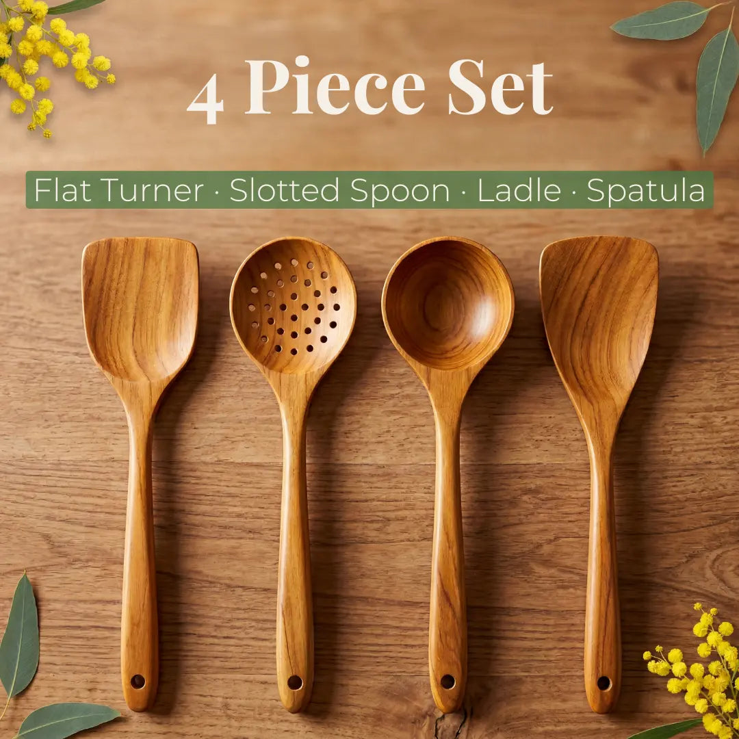 Natural Teak Wooden Utensils Set, Eco Friendly Kitchen
