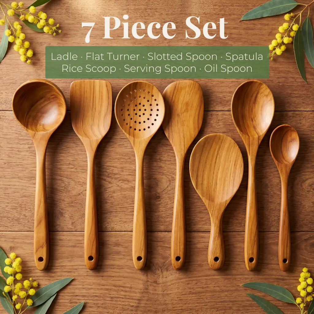 Natural Teak Wooden Utensils Set, Eco Friendly Kitchen