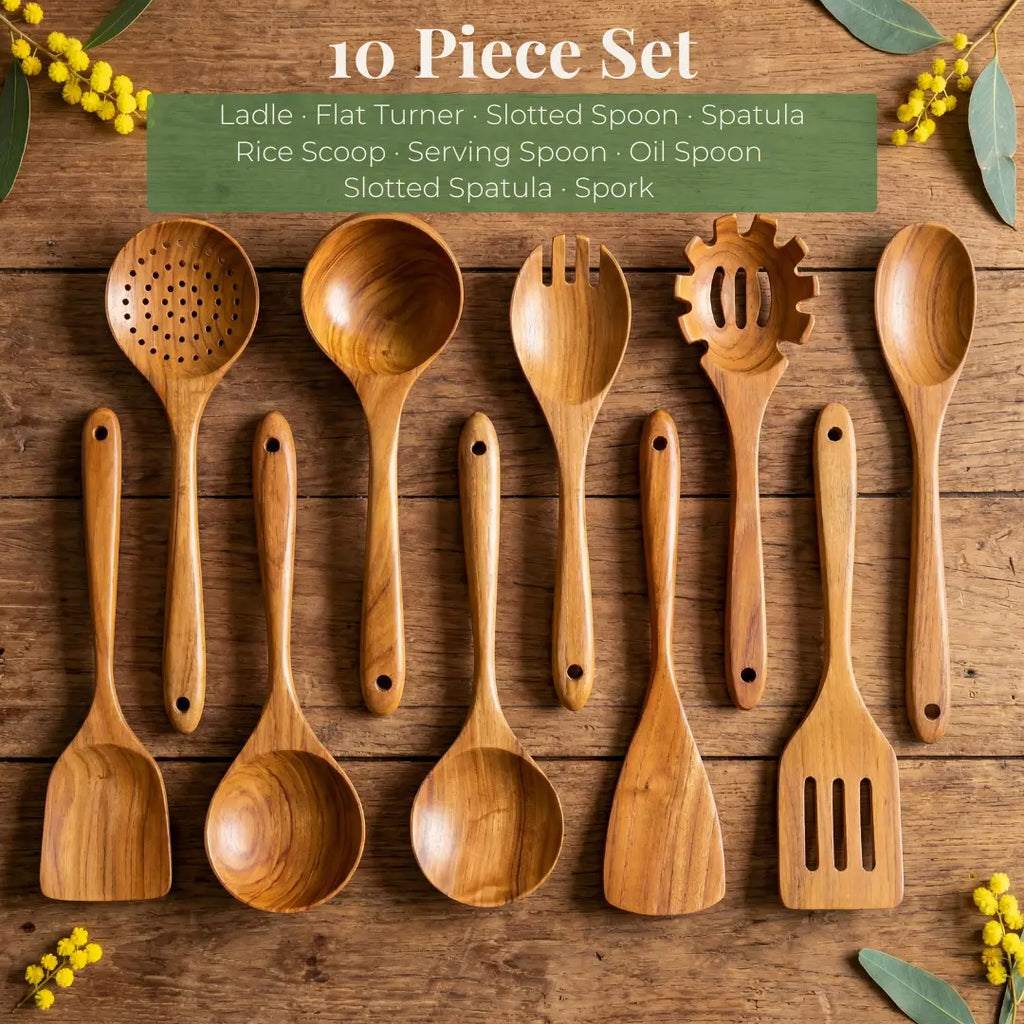 Natural Teak Wooden Utensils Set, Eco Friendly Kitchen