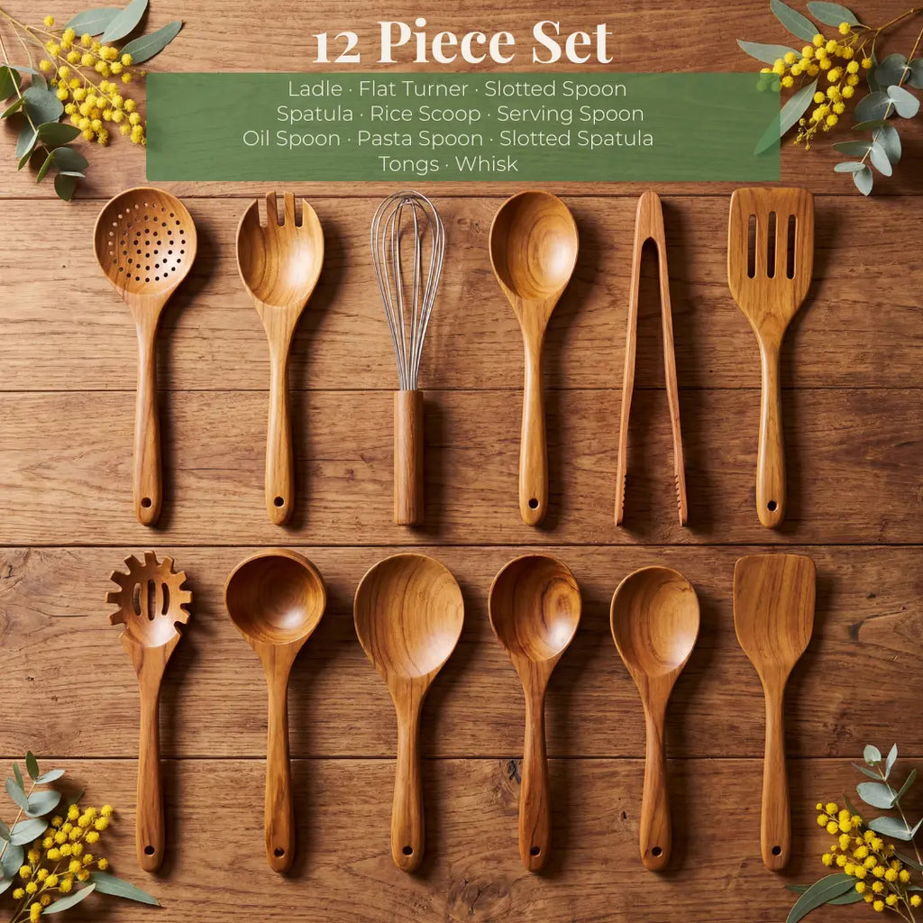 Natural Teak Wooden Utensils Set, Eco Friendly Kitchen