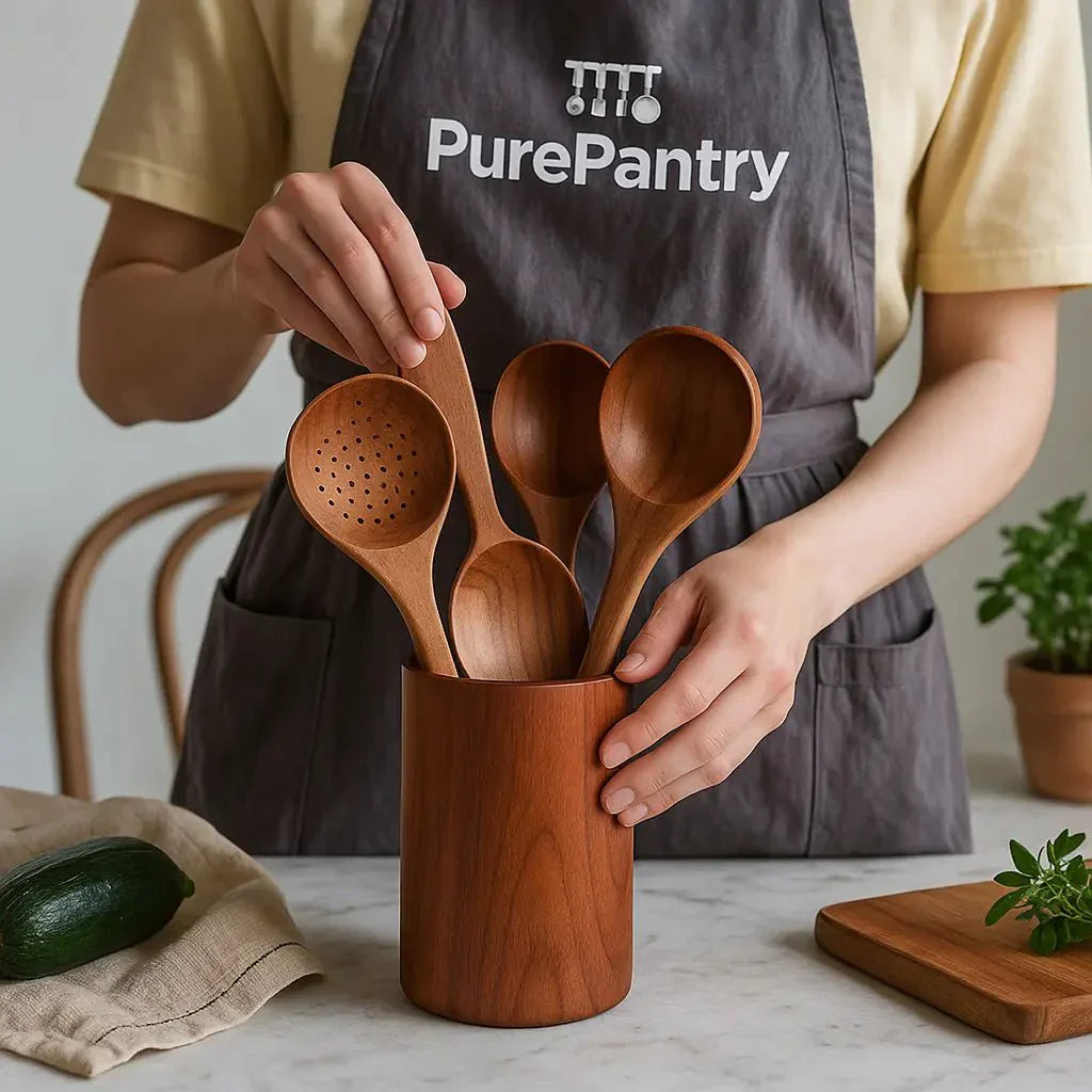 Acacia Wood Utensil Holder and Spoon Rest Set