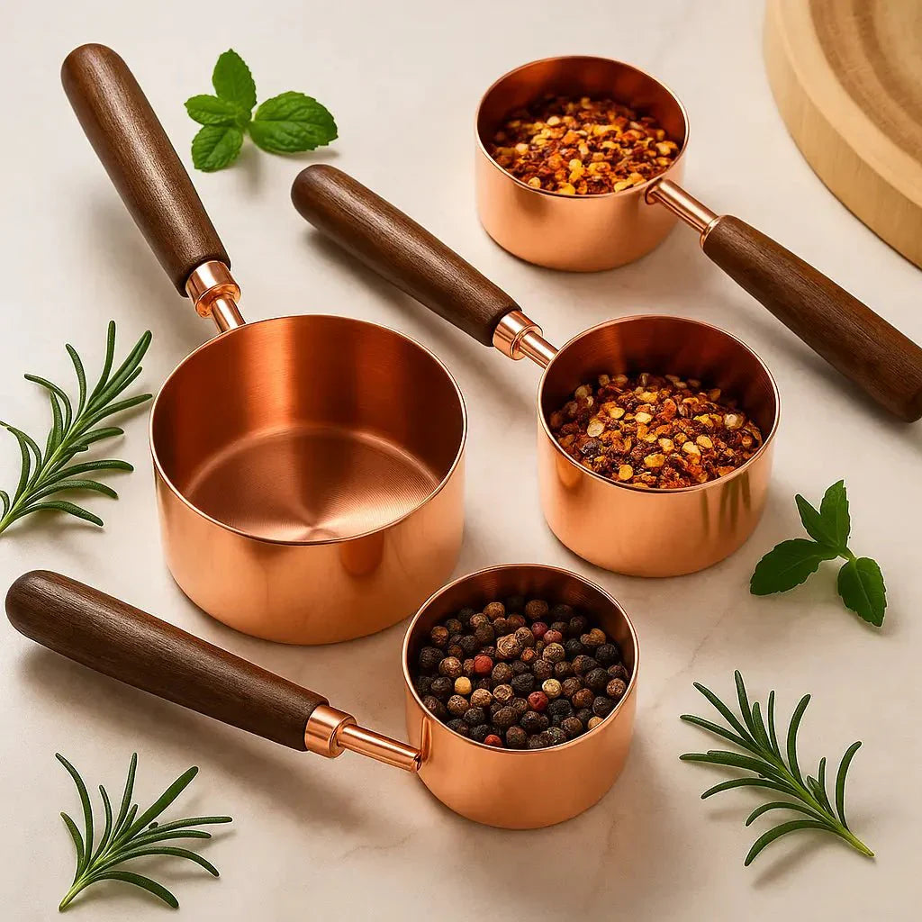 Acacia Wood & Copper Plated Cooking Measuring Utensils