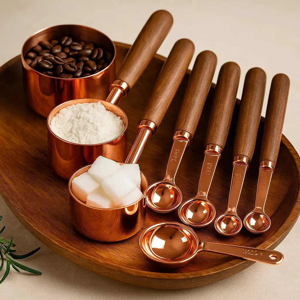 Acacia Wood & Copper Plated Cooking Measuring Utensils