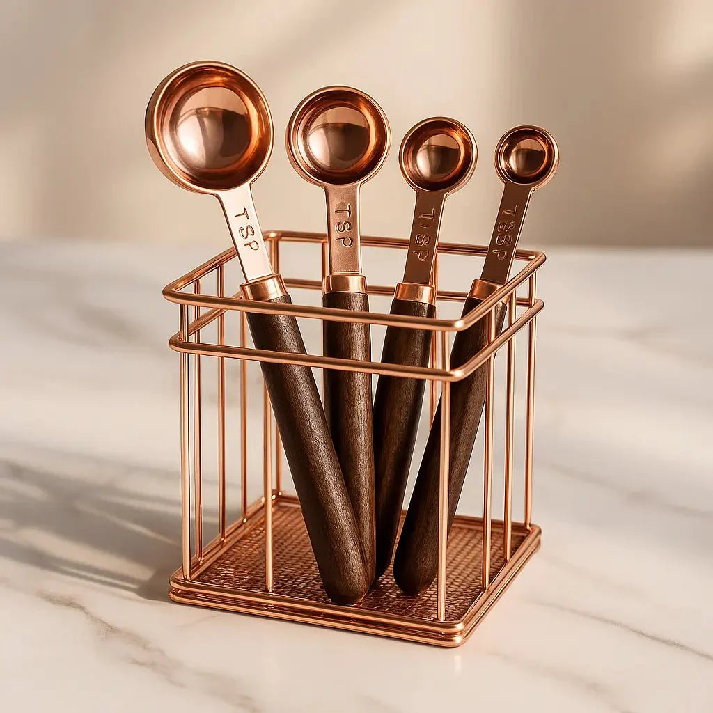 Acacia Wood & Copper Plated Cooking Measuring Utensils