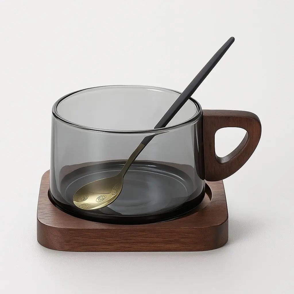 Aurora Wooden Handle Glass Cup Set